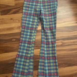 Free People Multicolor Plaid Flare Pants